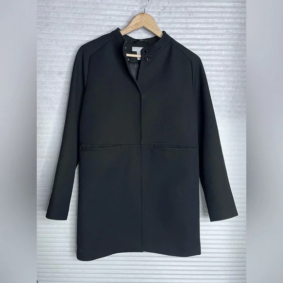 H&M short wool-blend coat women size 4 black long sleeve lined - Picture 1 of 14